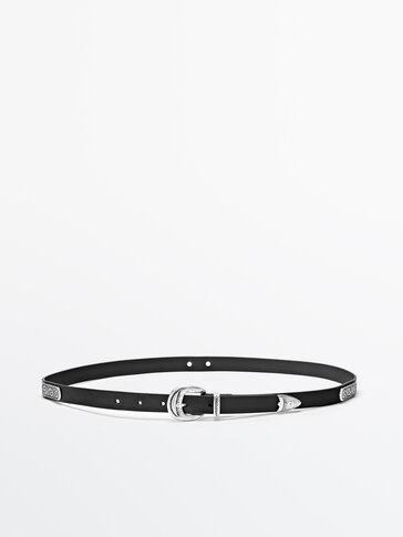 thin black leather belt