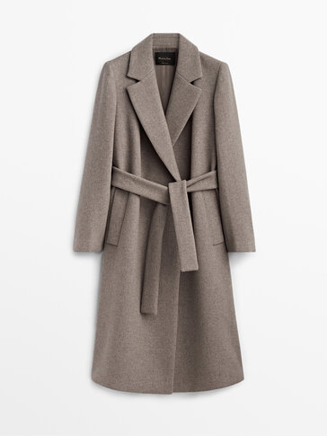Vlnený županový kabát v šedohnedej farbe