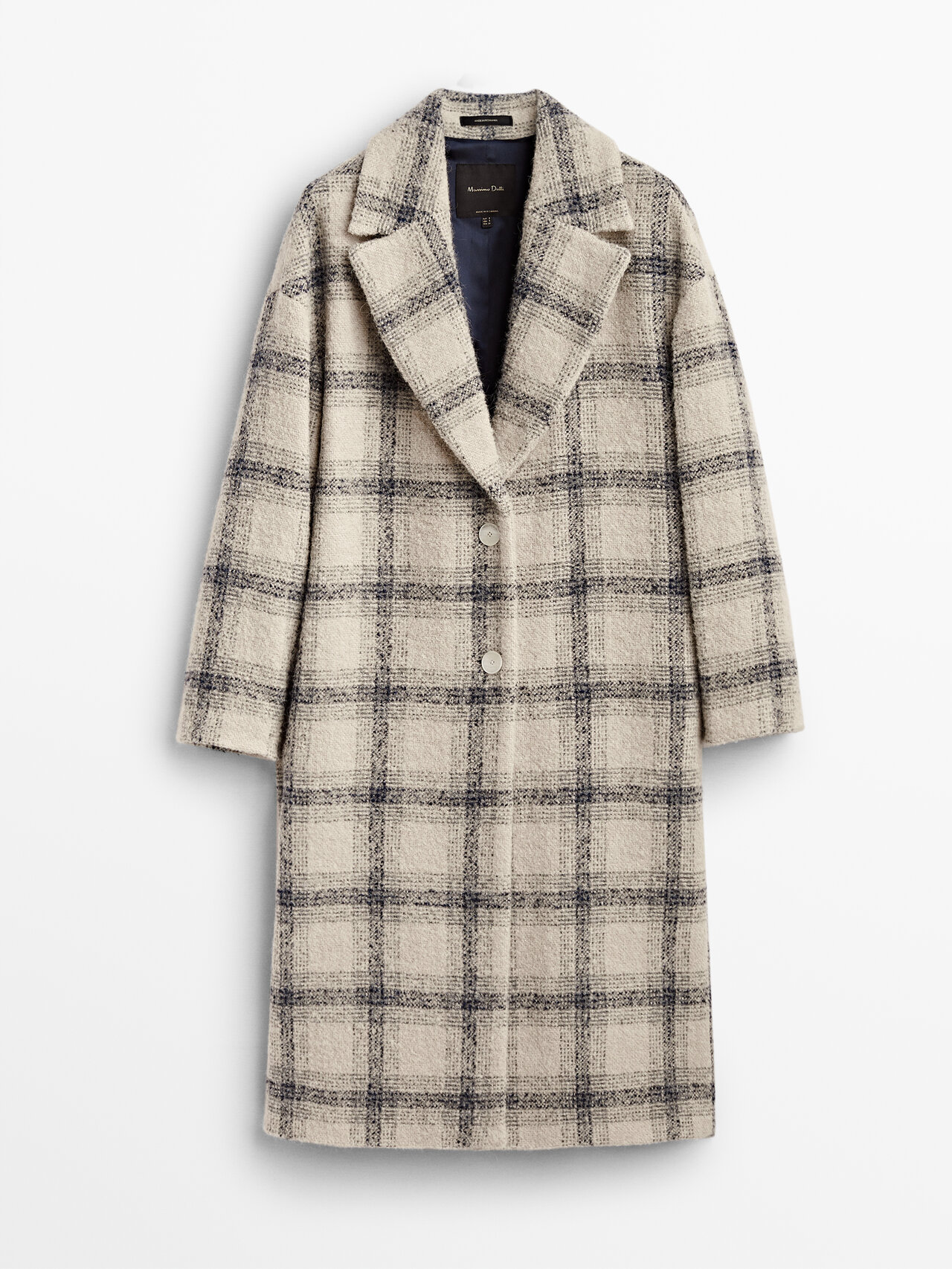 Massimo Dutti Oversize Check Coat In Navy Blue ModeSens