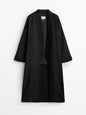 Long black linen kimono - Limited Edition - Massimo Dutti Türkiye