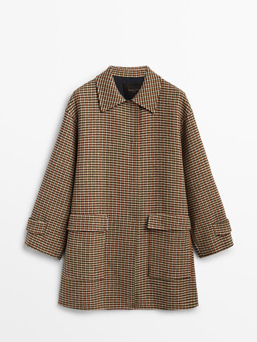 Cropped wool houndstooth coat