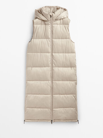 Long quilted gilet with hood