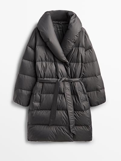 DOWN PUFFER COAT WITH BELT