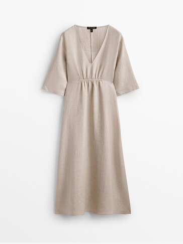 Linen dress with gathered front