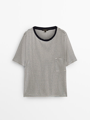 Striped short sleeve T-shirt with a pocket