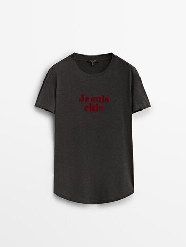 Katoenen T-shirt met korte mouw en tekstprint