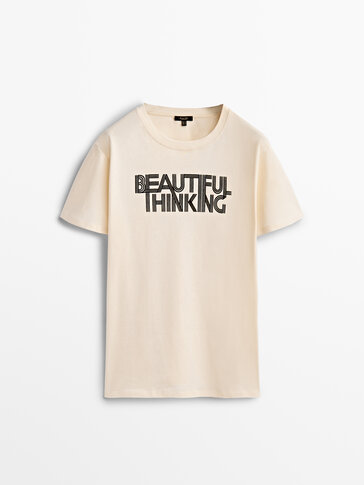เสื้อยืดแขนสั้นพิมพ์ “Beautiful thinking”