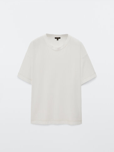 Cotton T-shirt with contrast topstitching