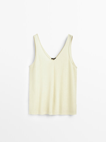 Lyocell-linen V-neck T-shirt