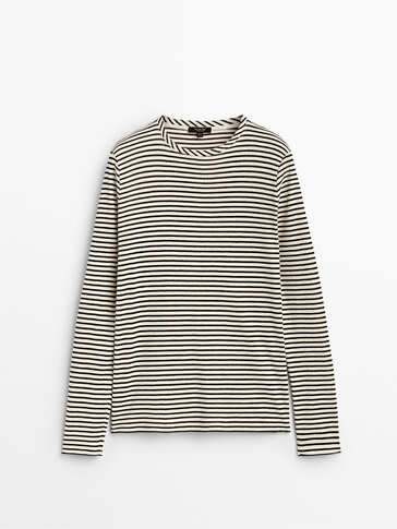 Cotton T-shirt with metallic thread stripes