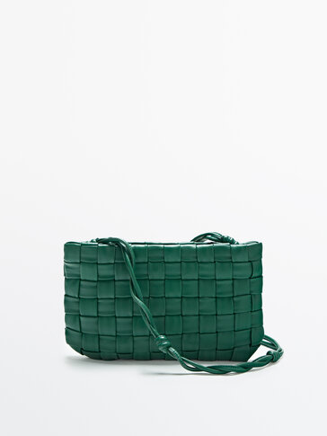Woven leather clutch-style handbag