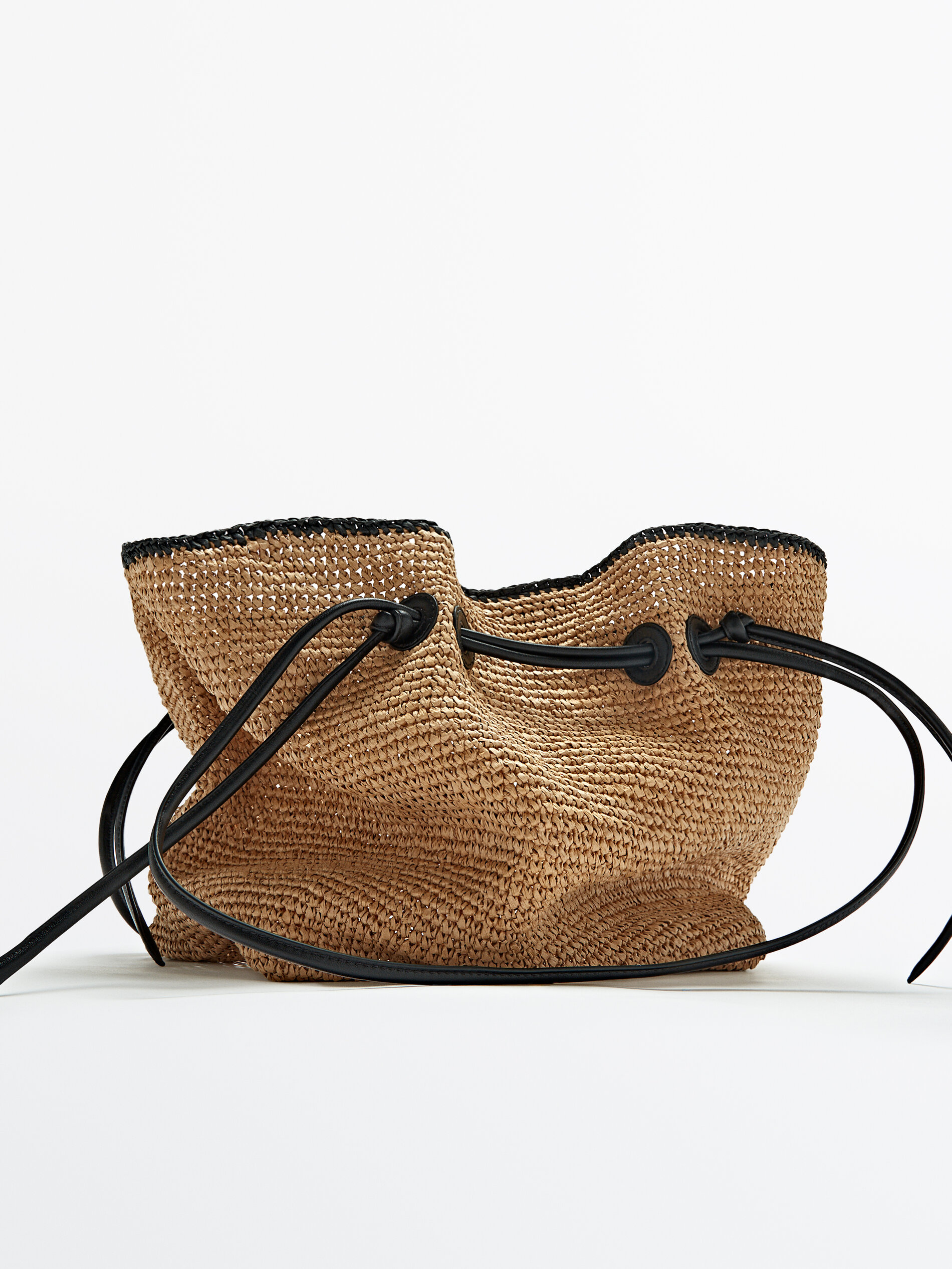 Isolate Correspondence Separate Massimo Dutti - Floral raffia tote bag with leather handles