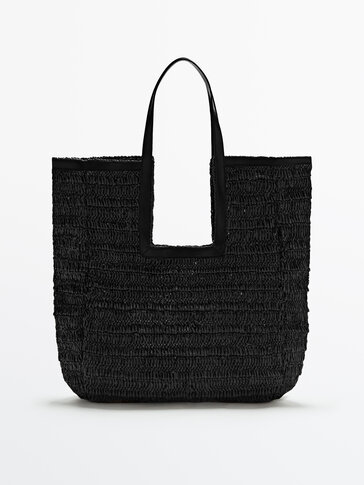 Raffia maxi tote bag with leather handles