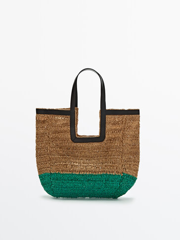 Raffia tote bag with contrast colours