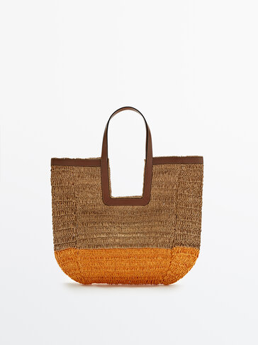 Raffia tote bag with contrast colours