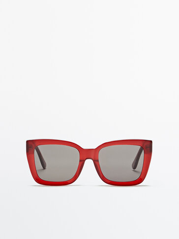 Квадратни слънчеви очила в бургундско червено
