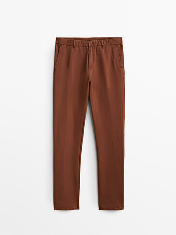 Pantalon chino lin et coton coupe slim