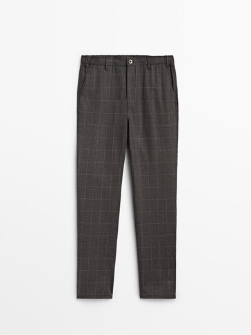 Slim fit checked wool chino trousers