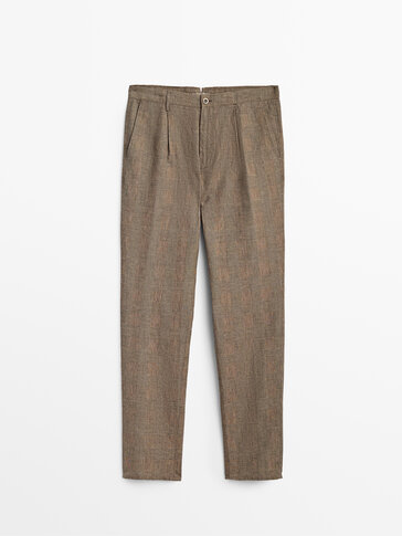 Square fit cotton linen trousers