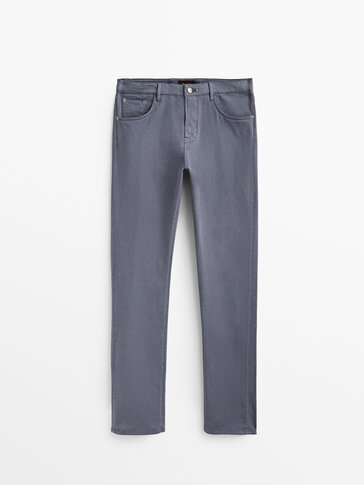 Slim-fit denim-effect trousers