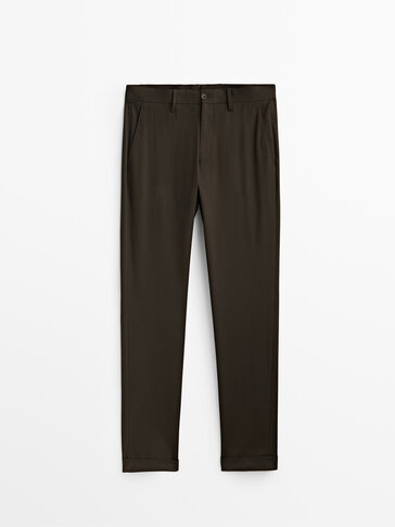 Khaki micro-twill suit trousers