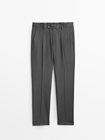 Grey wool pinstripe suit trousers