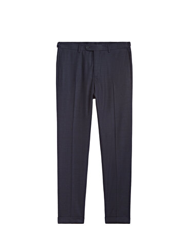 Navy blue check wool suit trousers