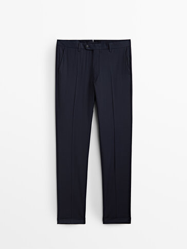 Blue wool pinstriped suit trousers