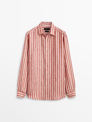 Slim fit striped 100% linen shirt
