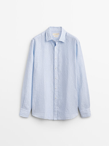Regular fit plain 100% linen shirt