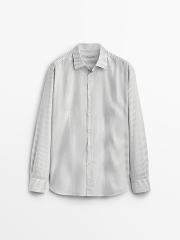 Рубашка облегающего кроя из высококачественного хлопка в полоску