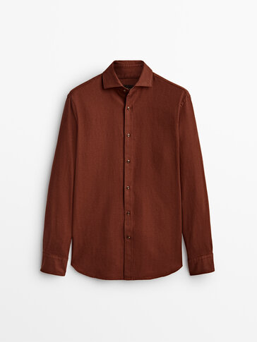 Slim fit cotton and linen blend herringbone shirt - Limited Edition
