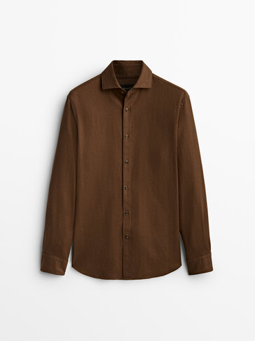 Slim fit cotton and linen blend herringbone shirt - Limited Edition