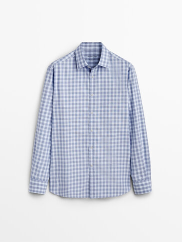 Slim-fit premium cotton check shirt