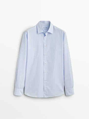 Regular-fit gestreepte blouse van premium katoen