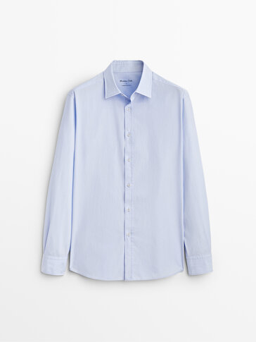 Slim-fit premium finmønstret skjorte i bomull