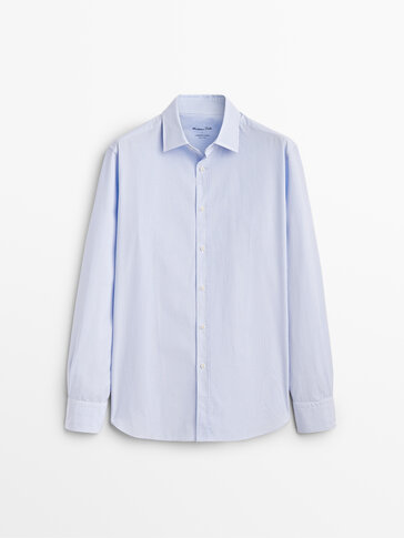 Рубашка классического кроя из высококачественного хлопка в полоску