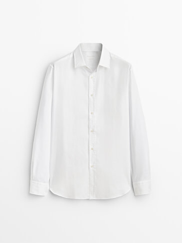 Slim-fit semi-effen blouse van premium katoen