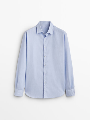 Slim-fit semi-effen blouse van premium katoen