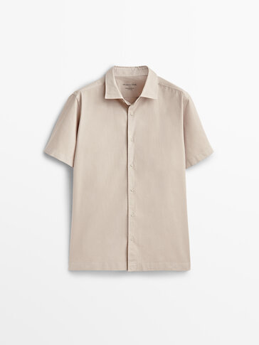 Regular fit short sleeve cotton twill shirt