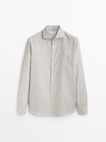 Slim fit linen and cotton striped shirt