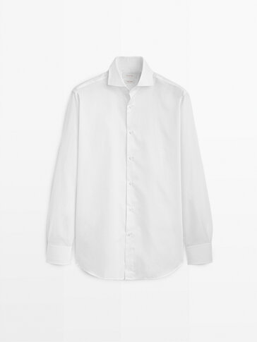 Памучна кошула со квадратна текстура и стандарден крој