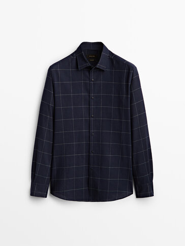 Slim fit cotton and linen blend checked shirt - Limited Edition