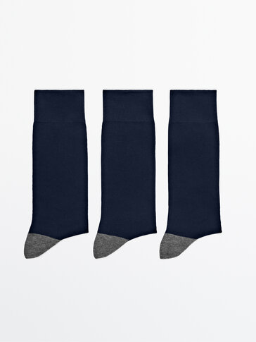 Lot trois paires de chaussettes contrastantes coton peigné