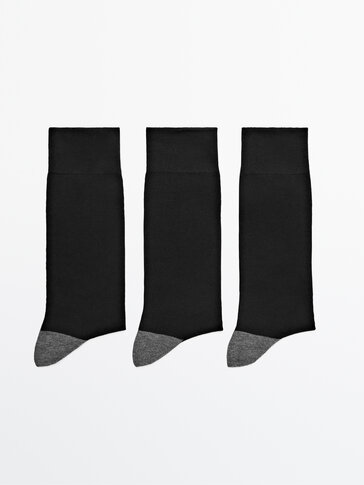 Комплект от 3 чифта контрастни къси чорапи от пениран памук