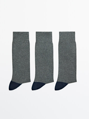 Sada tří párů kontrastních ponožek z česané bavlny
