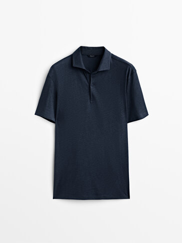 Linen cotton short sleeve polo shirt
