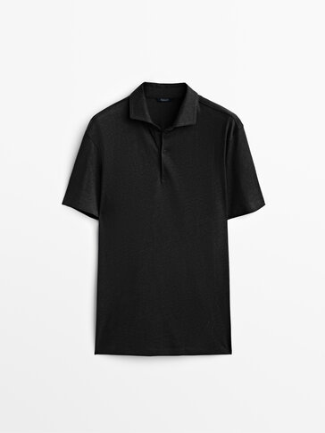 Linen cotton short sleeve polo shirt