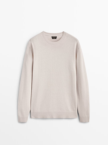 Crew neck cotton and wool sweater