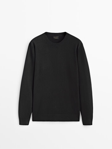 Crew neck cotton and wool sweater